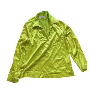 Jucca Green Italian Stretch Silk V-Neck Blouse L